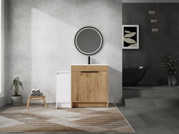 English Elm 42 Inch Freestanding Bathroom Vanity With Ceramic Sink, Soft-Close Doors & Ample Storage Solutions W999S00309