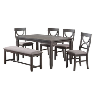 English Elm Dasher Grey 6-Piece Wood Dining Set with Textured Finish and Light Grey Upholstered Seats, Cozy Charm B016S00009