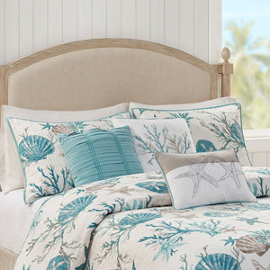 English Elm 6 Piece Cotton Sateen Quilt Set With Coastal Design & Throw Pillows - Aqua Full/Queen Bedding Set B03597652