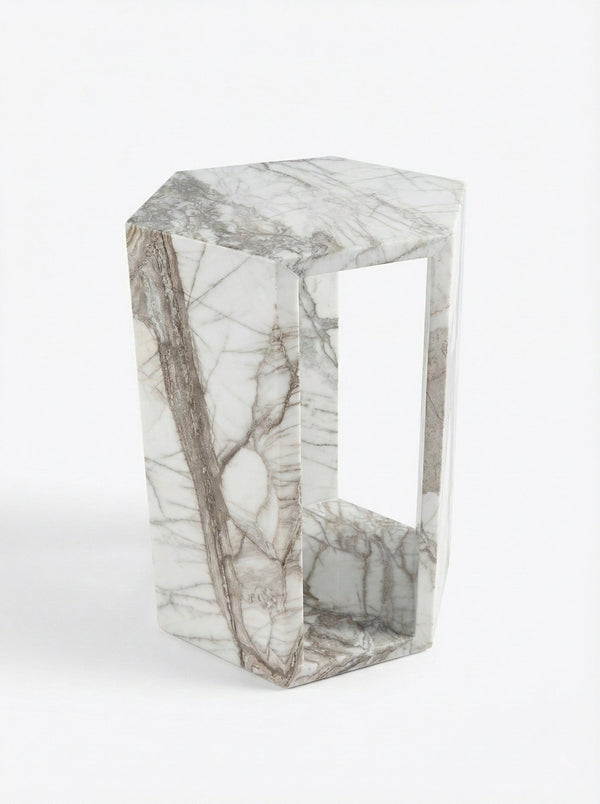 English Elm Genuine Solid Marble Hexagonal Pedestal End Table Polished Stone for Modern Living White+Multi W1696P408000