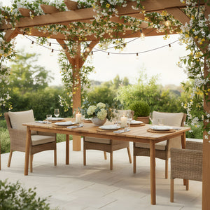 English Elm Visola Solid Acacia Outdoor Dining Table Seats 8 Teak Finish Patio Garden N775P367562T