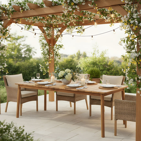 English Elm Visola Solid Acacia Outdoor Dining Table Seats 8 Teak Finish Patio Garden N775P367562T