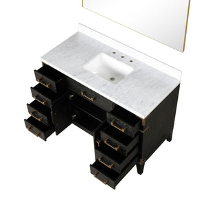 English Elm Black Oak 48-Inch Single Bath Vanity With Carrara Marble Top & Elegant 46-Inch Mirror For Modern Homes B2731S02128