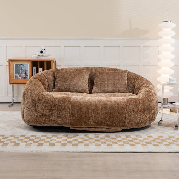 English Elm Bean Bean Bag Sofa High-Density Memory Foam Two-Seater Lounger High Back Chenille Cozy Support Coffee W395P181441