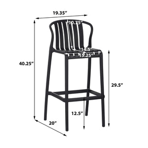 English Elm Outdoor Stackable Armless Barstools Set of 2 Uv Resistant Slat Back Patio Seating Black N780P199452B