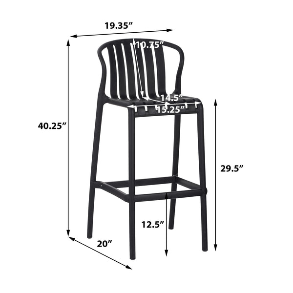 English Elm Outdoor Stackable Armless Barstools Set of 2 Uv Resistant Slat Back Patio Seating Black N780P199452B