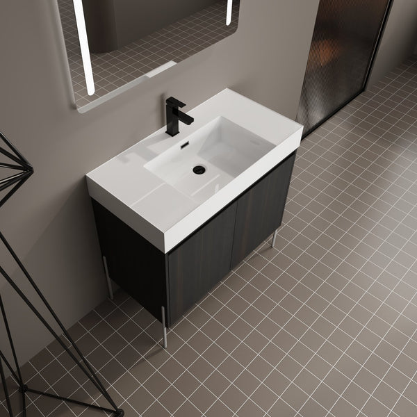 English Elm 36" Freestanding Bathroom Vanity with Durable Resin Sink and Soft-Close Cabinet Doors, Modern Storage Solution for Small Baths W1972S00014