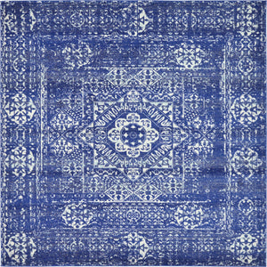 Unique Loom Tradition Bouquet Machine Made Medallion Rug Royal Blue, Blue/Ivory/Light Blue 8' 4" x 8' 4"