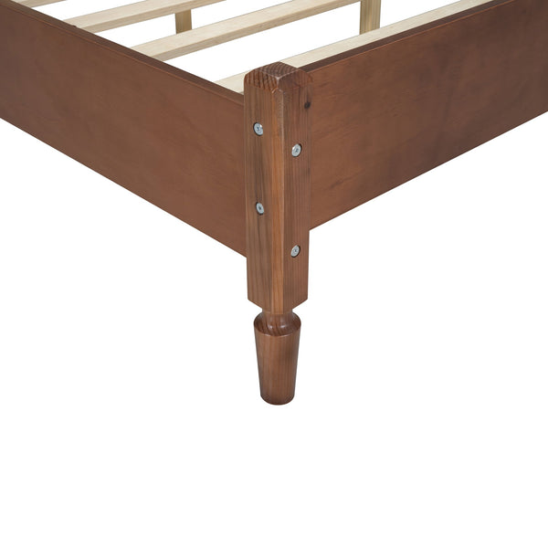 English Elm Full Size Walnut Platform Bed with Arched Rattan Headboard for Coastal Bohemian Rooms N733P180014D