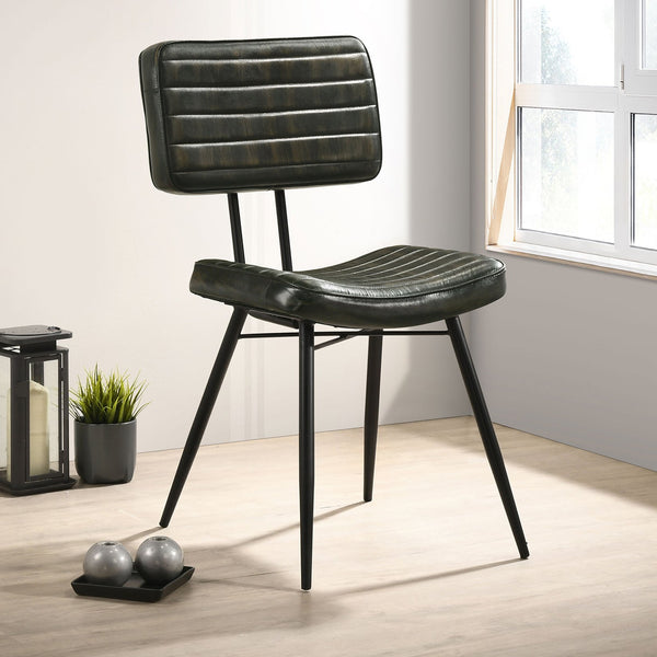 English Elm Molly Vintage Tufted Upholstered Dining Chairs (Set of 2) – Hand-Dyed Antique Espresso Goat Leather, Splayed Metal Legs B062P378345