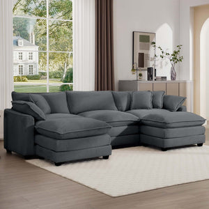 English Elm Oversized Modular Cushion Sofa Set With Ottoman - Versatile L-Shaped Deep Seating For Cozy Living Spaces W714S00838-GIGA