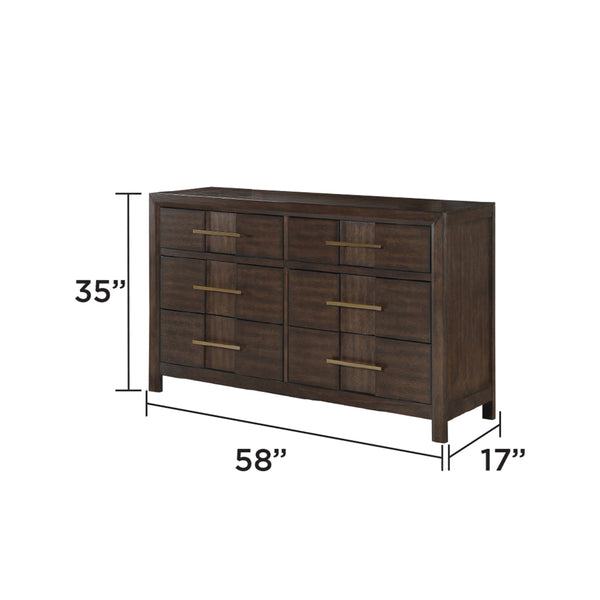 English Elm Kenzo Modern 6-Drawer Dresser in Dark Walnut — Sleek Manufactured Wood Design, Spacious Bedroom Storage G150108532