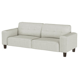 English Elm Evoke Greige Upholstered Tufted Sofa with Corduroy-Inspired Fabric, Track Arms, Tapered Legs — Luxe Seating for Living Rooms, Entertaining and Game Days B062S00854