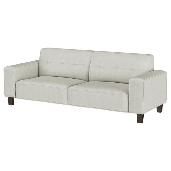 English Elm Evoke Greige Upholstered Tufted Sofa with Corduroy-Inspired Fabric, Track Arms, Tapered Legs — Luxe Seating for Living Rooms, Entertaining and Game Days B062S00854