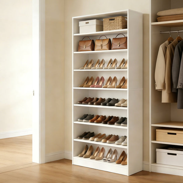 English Elm 9 Tier Freestanding Shoe Rack Tall Mdf Storage Organizer for Entryway Hallway White W3204P454074