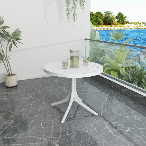 English Elm Summer Round Polypropylene Patio Dining Table Weatherproof Lightweight Indoor Outdoor Use W3450P323346
