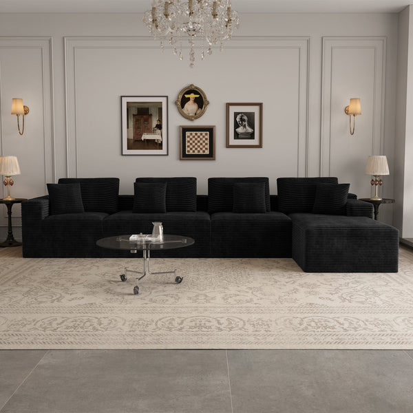 English Elm 153.5*68.9"modular Six Piece Corduroy Sectional Sofa with Reversible Chaise Living Room W3819S00151