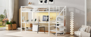 English Elm W00092aak-2 Metal Twin Xl Loft Bed with Wardrobe Desk Led Lighting and Stair Storage W1580P309649