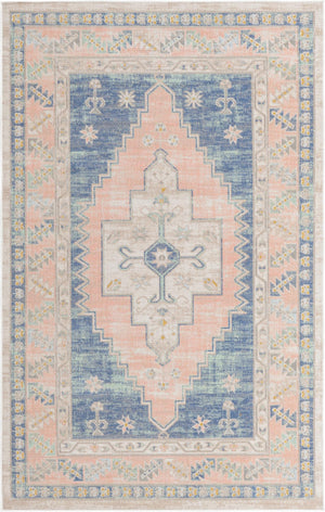 Unique Loom Whitney Geneva Machine Made Border Rug French Blue, Beige/Ivory/Light Blue/Light Green/Pink/Gray/Green/Gold 5' 3" x 8' 0"