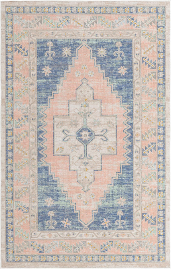 Unique Loom Whitney Geneva Machine Made Border Rug French Blue, Beige/Ivory/Light Blue/Light Green/Pink/Gray/Green/Gold 5' 3" x 8' 0"