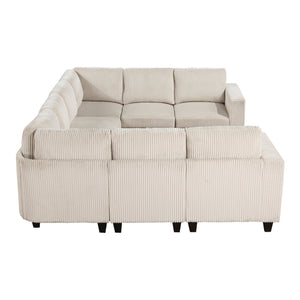 English Elm 8-Piece Modular Sectional Sofa with Hidden Storage, Side Pockets & Charging Ports in Corduroy Fabric Beige 28.5 L x 29 W x 20.5 H B011S01082
