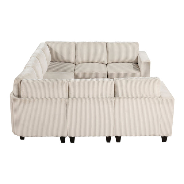 English Elm 8-Piece Modular Sectional Sofa with Hidden Storage, Side Pockets & Charging Ports in Corduroy Fabric Beige 28.5 L x 29 W x 20.5 H B011S01082