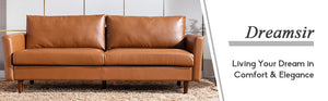 English Elm 80'' Faux Leather Sofa Couch — Mid-Century 3-Seater with Solid Wood Frame, High-Density Foam, Easy-Clean Brown T2694S00062