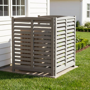 English Elm 3-panel Slatted Wood Outdoor Privacy Screen for Ac Units Trash Enclosures Gardens Grey W2640P272033