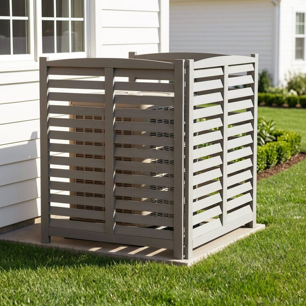 English Elm 3-panel Slatted Wood Outdoor Privacy Screen for Ac Units Trash Enclosures Gardens Grey W2640P272033