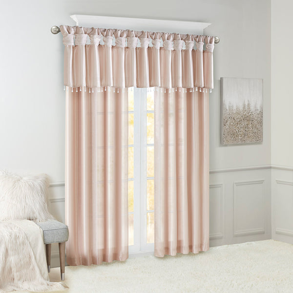 JLA Home Madison Park - Twist Linen-Look Faux Silk Curtain Panel with Lining, Twist-Top Drapes for Privacy & Luxe Sheen Blush MP40-6321