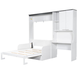 English Elm Multi-Functional Murphy Bed With Sofa, Desk & Storage – Stylish Space-Saving Design For Modern Living N7090000605K
