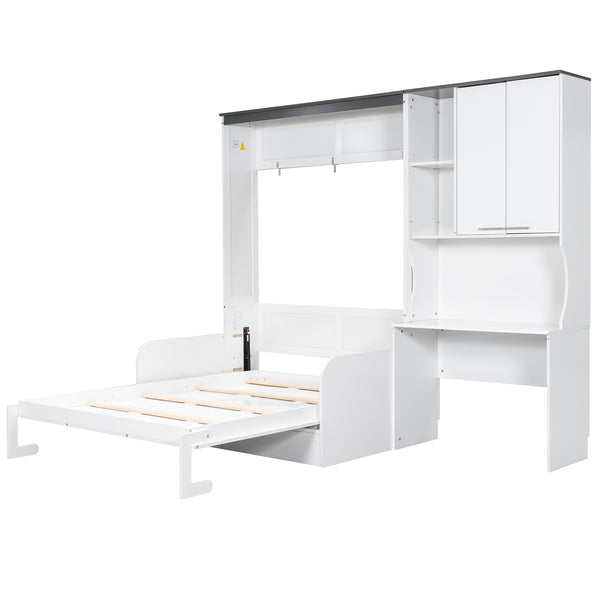 English Elm Multi-Functional Murphy Bed With Sofa, Desk & Storage – Stylish Space-Saving Design For Modern Living N7090000605K