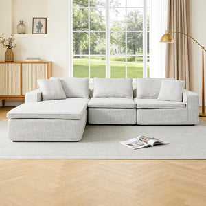 English Elm Cloud Couch Modular 4 Seater Sofa with Washable Linen and Pocket Spring Cushions Beige W1765S00141
