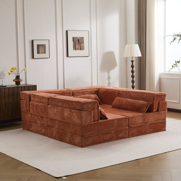 English Elm Compression Mahjong Sofa: Cozy Modular Floor Bed With Memory Foam & 4 Pillows, No Assembly, Orange W3723S00030
