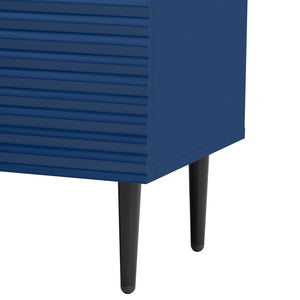 English Elm Mirod Geometric Relief Mdf Cabinet Set Lacquered Finish Metal Legs Modern Living Room Navy Blue N760S0000034M