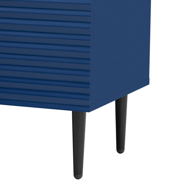 English Elm Mirod Lacquered Side Cabinet Geometric Door Panels Metal Legs Adjustable Interior Shelves Navy Blue N760P221050M