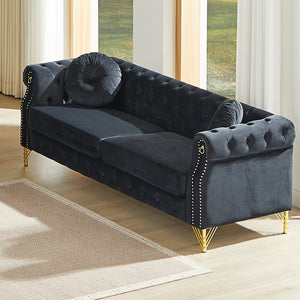 English Elm 2371-bk-1 Three Seat Velvet Modular Sofa with Footstool for Contemporary Living W834P225861