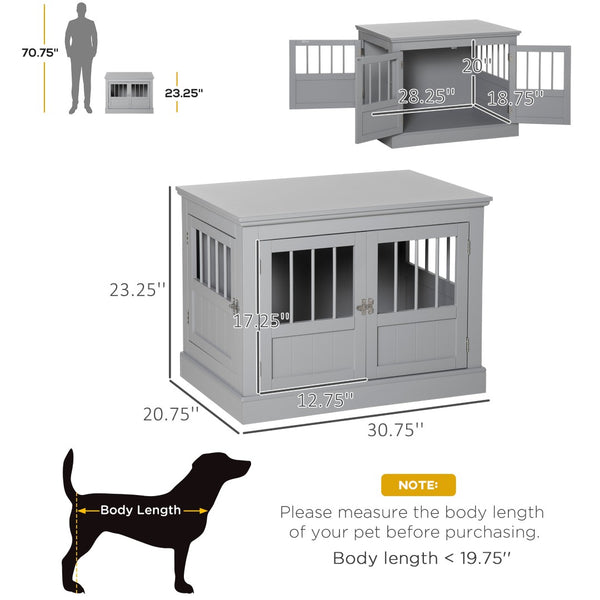 English Elm Pawhut Stylish Dog Crate End Table With Triple Doors, Cozy Wooden Furniture For Small Pets, Gray W2225P217151-GIGA