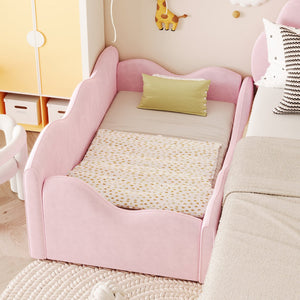 English Elm Upholstered Cloud Toddler Daybed Pink Velvet Safety Rails Kids Bedroom Ages 1 to 6 N899P452424H
