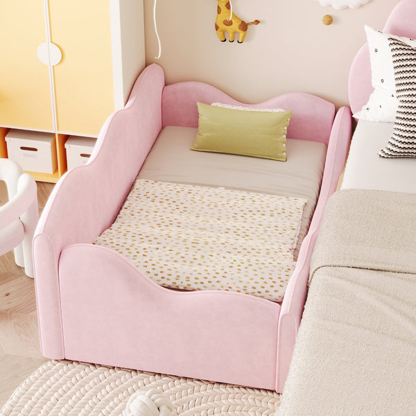 English Elm Upholstered Cloud Toddler Daybed Pink Velvet Safety Rails Kids Bedroom Ages 1 to 6 N899P452424H