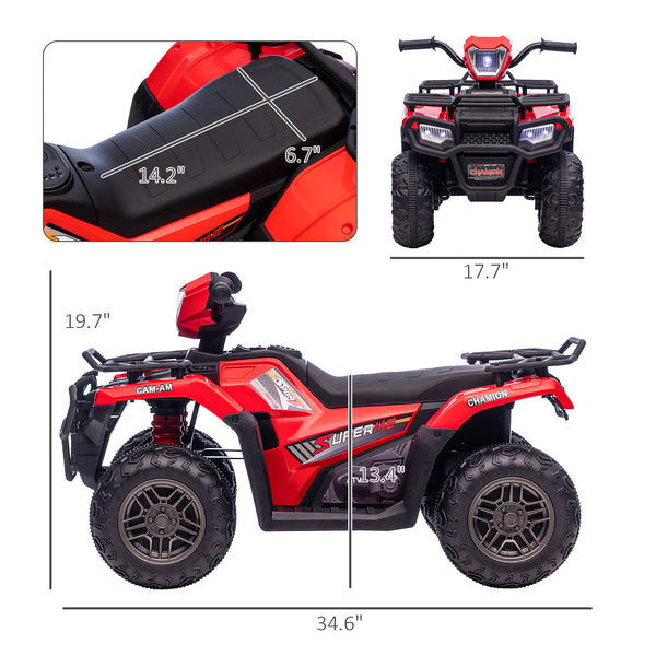 English Elm Aosom 12v Kids Battery Powered Atv Quad with Led Lights Music Usb Treaded Tires W2225P249796