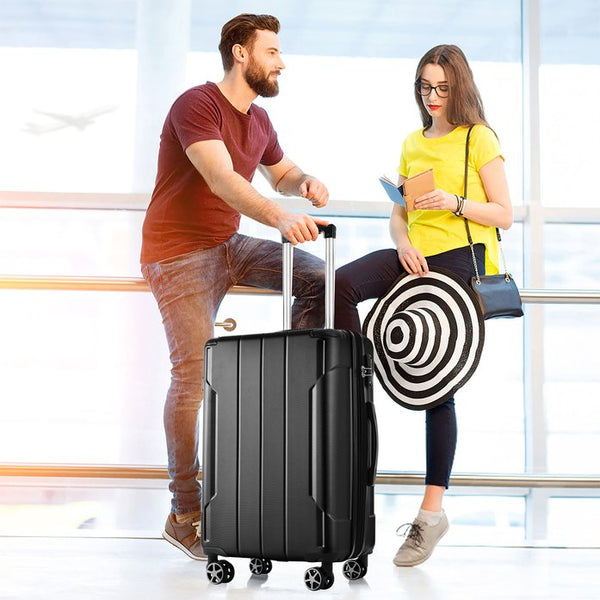 English Elm Hardshell Abs Checked Suitcase with 360 Spinner Wheels Expandable Tsa Lock 28 Inch Black N730P296747B