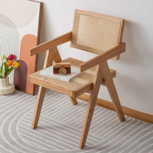 English Elm Modern Rattan Back Dining Chairs Set of 2 Solid Wood Frame Mid-century Seating W3101P414156