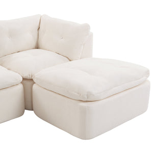 English Elm Modern Chenille Cloud Sectional with Ottoman Deep Sink Modular L Shaped Living Room Sofa Beige+White W2379S00001