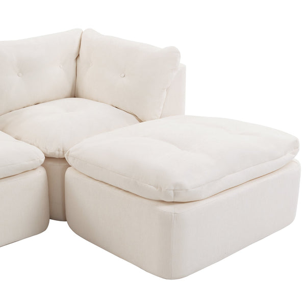 English Elm Modern Chenille Cloud Sectional with Ottoman Deep Sink Modular L Shaped Living Room Sofa Beige+White W2379S00001