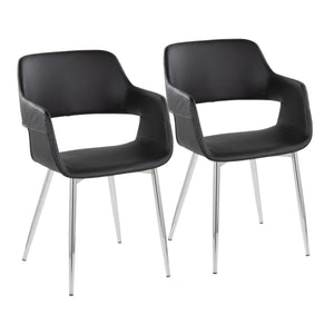 English Elm Margarite Contemporary Dining Chairs - Set Of 2, Sleek Chrome & Black Faux Leather Accent Seating B202S01273