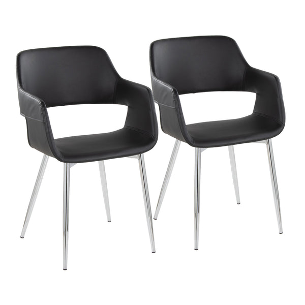 English Elm Margarite Contemporary Dining Chairs - Set Of 2, Sleek Chrome & Black Faux Leather Accent Seating B202S01273