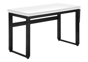 English Elm Computer Desk - Adjustable Standing Workstation, Modern White Laminate & Black Metal, Space-Saving Design B2710P219896