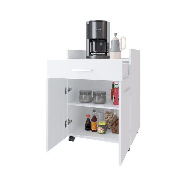 English Elm FM Burnside Kitchen Cart White – Compact 2-Door 1-Drawer Storage with Open Shelves, Scratch-Resistant Surface B128P301404