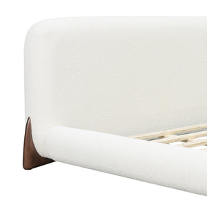 English Elm King Boucle Upholstered Platform Bed Sculpted Headboard Solid Wood Legs Bedroom N757K333334W